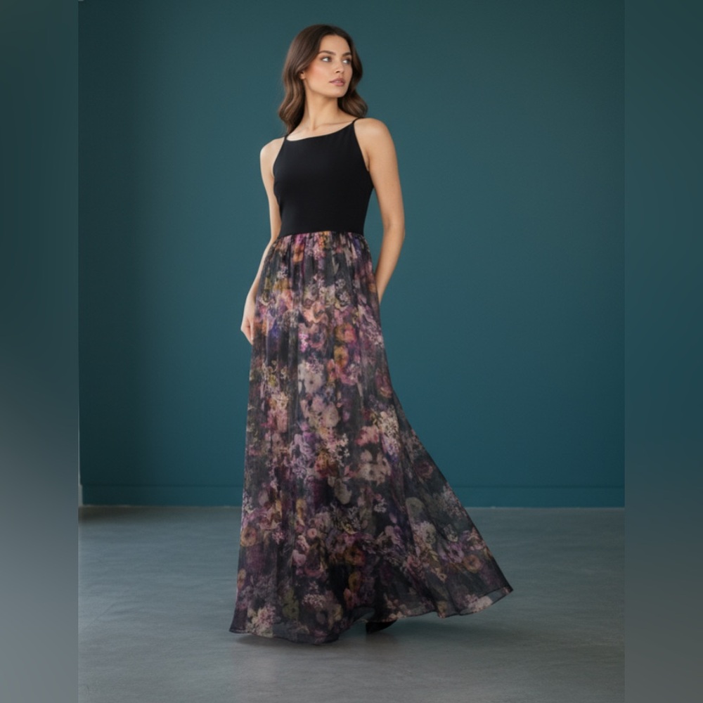 Anthropologie x Aidan Mattox Black Floral Ball Gown